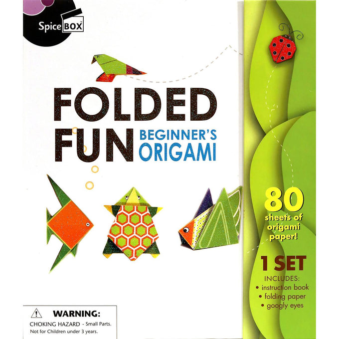 Origami kit for beginners featuring an instruction book, folding paper, and googly eyes with colorful origami animals, ideal for children's arts and crafts and best sellers.