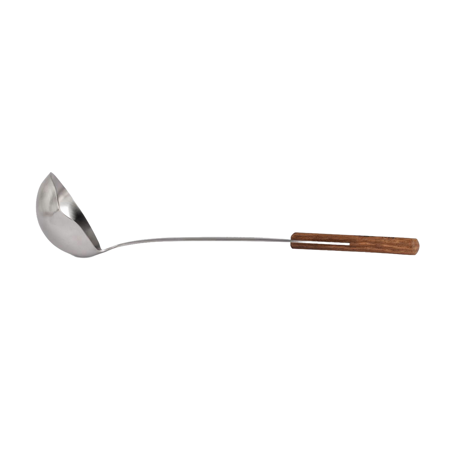 Generously sized stainless steel soup ladle with a wooden handle designed for large servings, handcrafted for camping, kitchen, and Farm, Garden & Tool collections.
