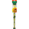Clear plastic rain gauge with bright yellow measurement markings up to 5 inches, green top and float, easy-to-read from a distance, designed for garden and farm use, USA Made accessory