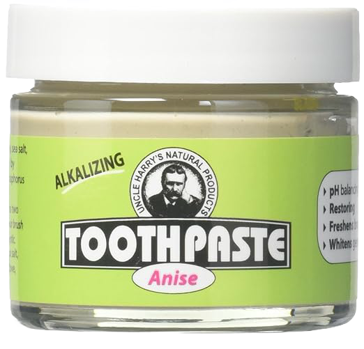 Small handcrafted glass jar of anise-flavored alkalizing toothpaste in a white lid and bright green label, promoting Health & Wellness, Grooming and Personal Hygiene, USA Made, Best Sellers, and Promo Eligible collections.