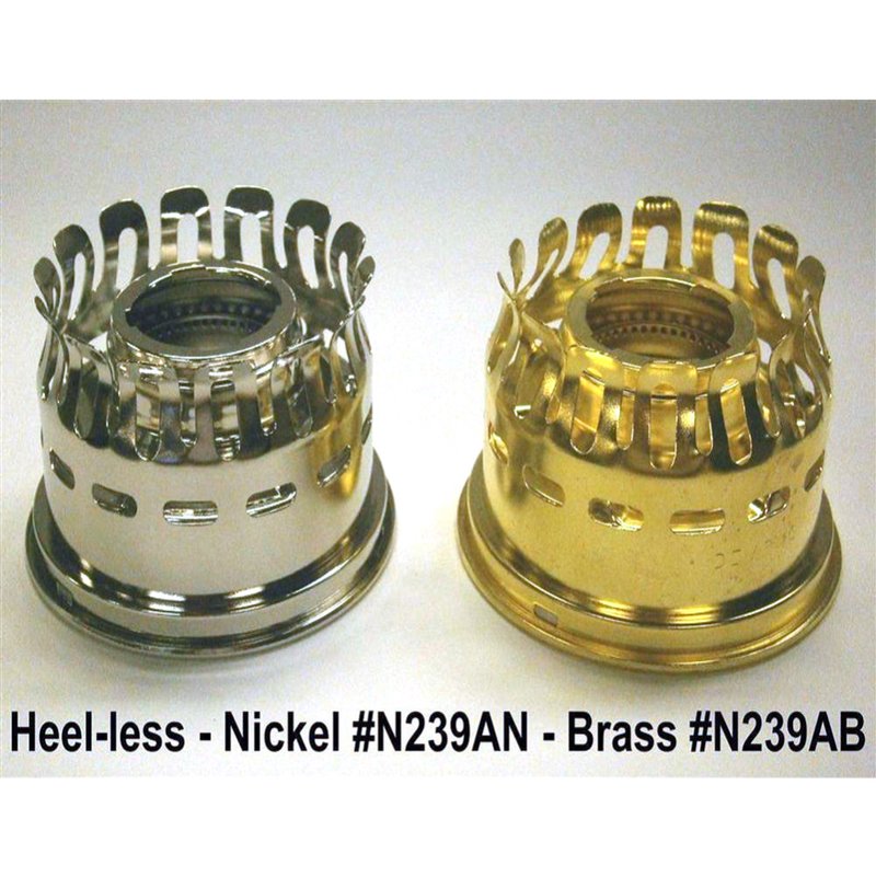 Pair of heel-less oil lamp galleries in nickel and brass finishes, designed as durable burner tops, featured in Lamps & Lighting, Parts and Accessories, Lamp Burners and Collars, Best Sellers, and Promo Eligible collections.
