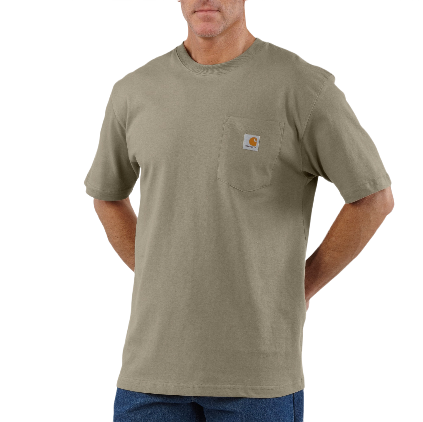 Handcrafted heavyweight cotton short-sleeve pocket t-shirt in muted taupe with rib-knit crewneck and durable side-seam construction, featured in Health & Wellness, Clothing and Accessories, Best Sellers, and Promo Eligible collections.