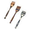 Three handcrafted pakkawood spatulas featuring colorful, sturdy layered patterns, designed for durable use in Kitchen & Food, Kitchen Gadgets, Cooking and Baking Helpers, and Storage and Serving collections.