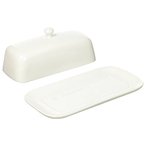 Simple white porcelain two-piece butter dish with knob, handcrafted and oven, microwave, and dishwasher safe, perfect for Kitchen & Food, Specialty Equipment, Making Butter, Storage and Serving, Best Sellers, and Promo Eligible collections.