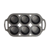 Six-cup cast iron muffin pan with sturdy handles, handcrafted in the USA for even heat distribution and perfect baking, ideal for Kitchen & Food, Cookware, Cast Iron, and Baking Supplies collections.