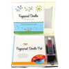 Open art kit featuring a Fingerprint Doodles instruction guide and doodle pad with ink pads and markers, designed for creative children's arts and crafts activities.