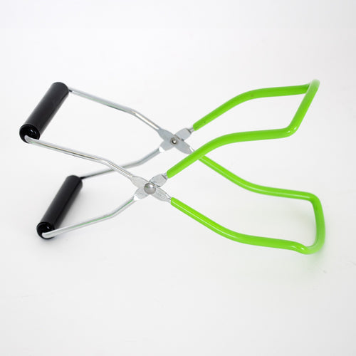 Handcrafted jar lifter with green vinyl-coated handles and black grips, designed for safe and secure food preservation in Kitchen & Food, Canning, and Food Preservation collections.