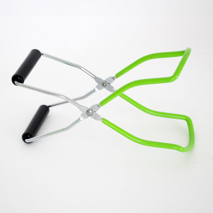 Handcrafted jar lifter with green vinyl-coated handles and black grips, designed for safe and secure food preservation in Kitchen & Food, Canning, and Food Preservation collections.