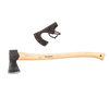 Medium-sized hand-forged felling axe with American hickory handle and sharp steel head, accompanied by protective leather sheath, ideal for Farm, Garden & Tool and Wood Cutting collections.
