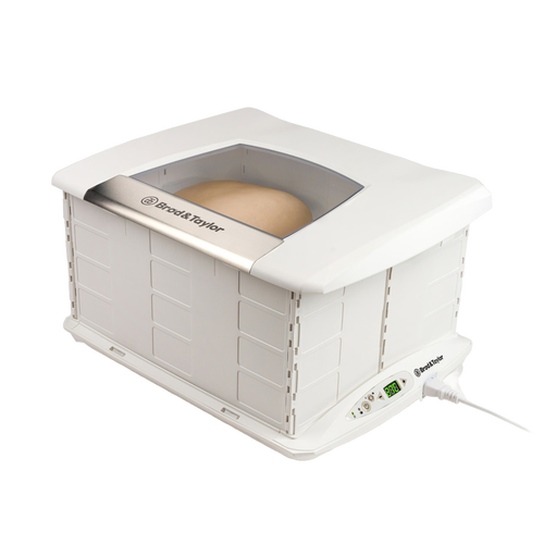 Compact white folding bread proofer and slow cooker with digital temperature display, transparent lid showing dough inside, designed for Kitchen & Food and Baking Supplies collections.