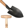 Small-sized digging shovel with a sharp, sturdy black blade and a natural wood T-handle, designed for comfortable use in Farm, Garden & Tool, Digging and Cultivating, and Garden Accessories collections.