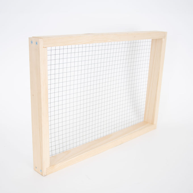 Handcrafted 8-frame wooden candy board feeder with wire mesh, Amish made in the USA, designed for beekeeping and moisture control in hives, featured in Farm, Garden & Tool and Beekeeping Supplies collections.