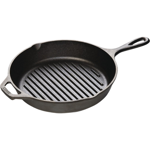 Handcrafted cast iron grill pan with raised ribs and assist handle, pre-seasoned with natural vegetable oil, crafted in USA for Kitchen & Food, Cookware, Cast Iron, and Best Sellers collections.