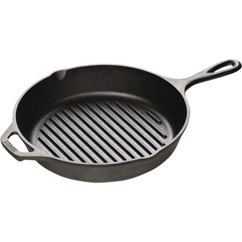 Handcrafted cast iron grill pan with raised ribs and assist handle, pre-seasoned with natural vegetable oil, crafted in USA for Kitchen & Food, Cookware, Cast Iron, and Best Sellers collections.