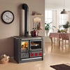 Large wood-burning cook stove with cast iron cooking surfaces, porcelain enameled steel oven, extractable ash drawer, and warming oven, featured in Stoves, Cookstoves, Best Sellers, and All Stoves & Appliances collections.