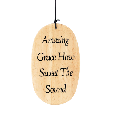 Handcrafted wooden windchime windcatcher with engraved "Amazing Grace How Sweet The Sound" text, suitable for Farm, Garden & Tool, Garden Accessories, Best Sellers, and Promo Eligible collections.