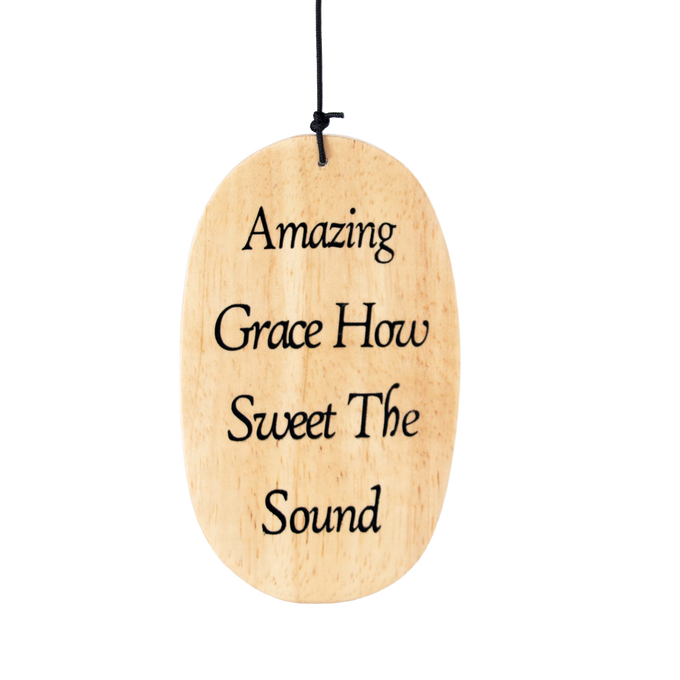 Handcrafted wooden windchime windcatcher with engraved "Amazing Grace How Sweet The Sound" text, suitable for Farm, Garden & Tool, Garden Accessories, Best Sellers, and Promo Eligible collections.