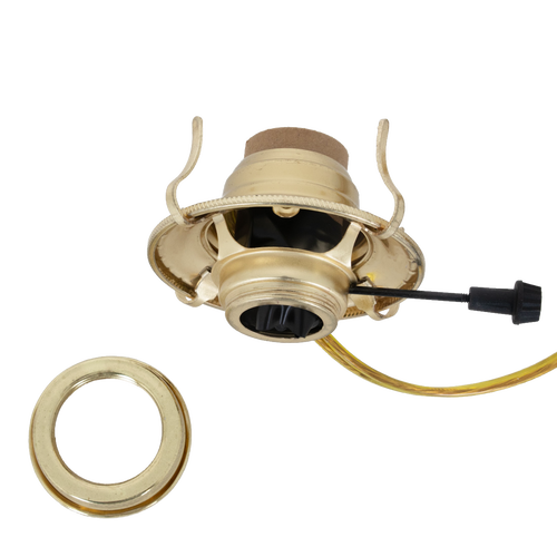 Brass plated electrified burner with removable screw-on collar and high-quality UL listed 6 ft. clear gold cord, fits most #2 lamp collars, ideal for Lamps & Lighting and Electric Conversion collections.