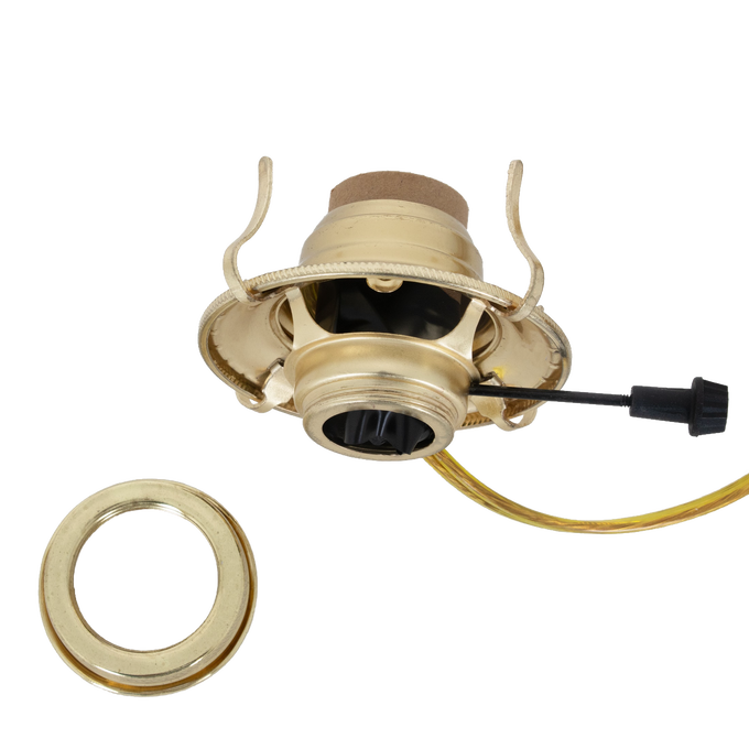Brass plated electrified burner with removable screw-on collar and high-quality UL listed 6 ft. clear gold cord, fits most #2 lamp collars, ideal for Lamps & Lighting and Electric Conversion collections.