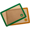 Set of two non-stick silicone half-size baking mats with woven glass fibers, featuring green and orange borders for versatile use in baking and roasting, ideal for Kitchen & Food and Baking Supplies collections.