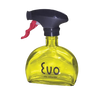 Clear yellow glass sprayer bottle with black and red plastic trigger head, designed for precise, reusable oil application in kitchen, cookware, and baking supplies collections.