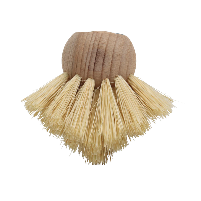 Handcrafted scrubber head with pointed wooden block and extra-hard tampico bristles, designed for detailed cleaning in tubs and showers, featured in Home & Decor and Household Cleaning collections.