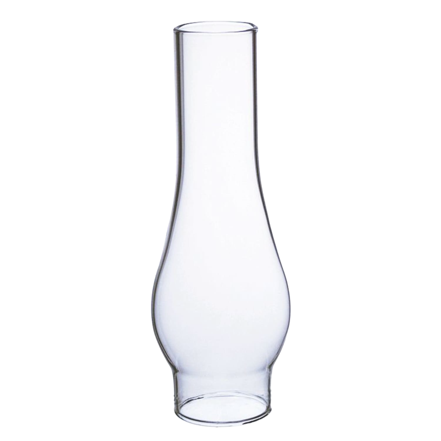 Clear glass oil lamp chimney with 1-1/2 inch base diameter and 6 inch height featuring a 2-1/4 inch bulge, designed for lamps and lighting, parts and accessories, chimneys and globes, best sellers, and promo eligible collections.