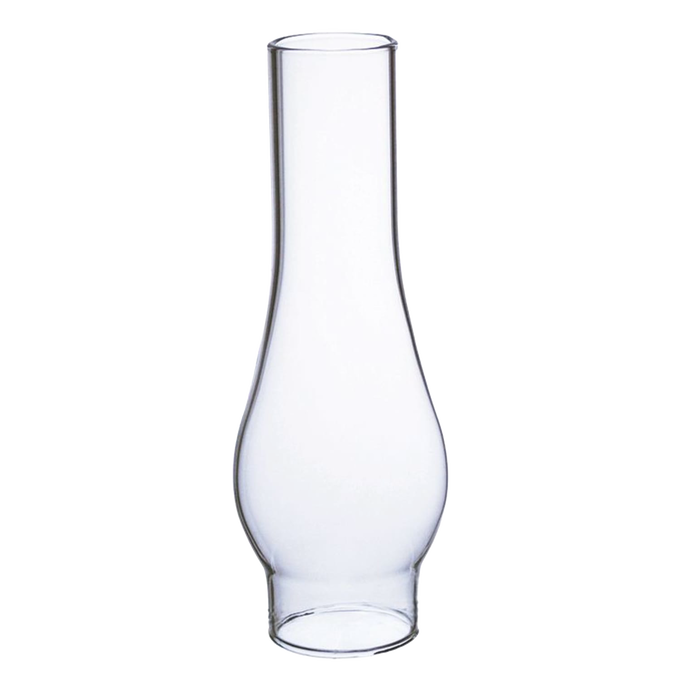 Clear glass oil lamp chimney with 1-1/2 inch base diameter and 6 inch height featuring a 2-1/4 inch bulge, designed for lamps and lighting, parts and accessories, chimneys and globes, best sellers, and promo eligible collections.