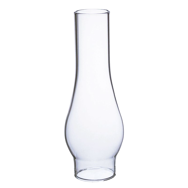 Clear glass oil lamp chimney with 1-1/2 inch base diameter and 6 inch height featuring a 2-1/4 inch bulge, designed for lamps and lighting, parts and accessories, chimneys and globes, best sellers, and promo eligible collections.