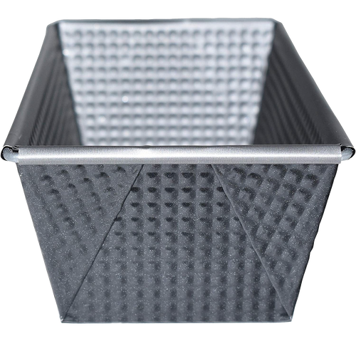Heavy gauge steel loaf pan with nonstick corrugated surface, tapered sides, and square folded corners, designed for smaller bread loaves, ideal for Kitchen & Food and Baking Supplies collections.