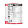 Back view of a #10 can showing detailed nutrition facts, ingredients list featuring raspberries, and vegan raspberry lemon muffin recipe, part of Kitchen & Food and Emergency Supplies collections.