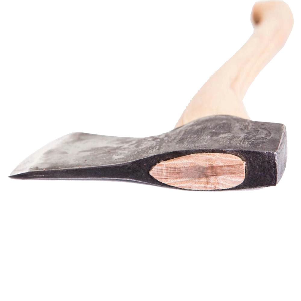 Close-up of a handcrafted Scandinavian forest axe head with a smooth wooden handle, perfect for Farm, Garden & Tool, Knives & Axes, Axes, Wood Cutting and Hauling, Best Sellers, and Promo Eligible collections.