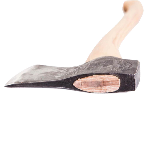 Close-up of a handcrafted Scandinavian forest axe head with a smooth wooden handle, perfect for Farm, Garden & Tool, Knives & Axes, Axes, Wood Cutting and Hauling, Best Sellers, and Promo Eligible collections.