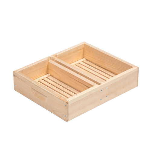 Handcrafted Amish-made wooden top feeder with two compartments and floating wooden inserts, designed for 10-frame beehives, featured in Farm, Garden & Tool and Beekeeping Supplies collections.