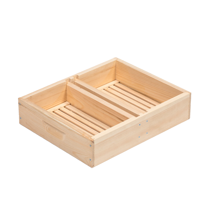 Handcrafted Amish-made wooden top feeder with two compartments and floating wooden inserts, designed for 10-frame beehives, featured in Farm, Garden & Tool and Beekeeping Supplies collections.