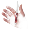 Handheld traditional medium stockman pocket knife with a red bone handle, handcrafted in the USA, featured in Farm, Garden & Tool, Hand Tools and Hardware, and Knives & Axes collections.