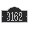 Handcrafted black address plaque with silver arched rectangular border and raised numbers, made in USA, perfect for Home & Decor, Mailboxes and Address Signs collections.