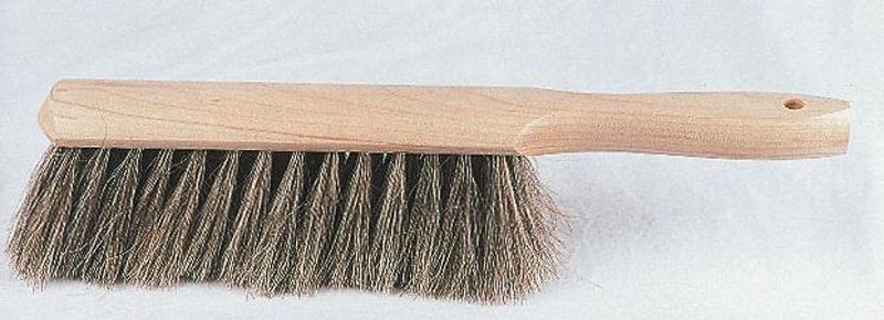 Hand brush with natural horsehair bristles and a smooth wooden handle featuring a hanging hole, designed for gentle cleaning in Farm, Garden & Tool and Hand Tools collections.