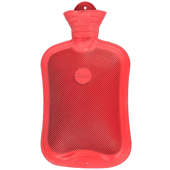 Classic red rubber hot water bottle featuring extra-fine ribbing for gentle heat and burn prevention, crafted for Health & Wellness, Health Remedies, Best Sellers, and Promo Eligible collections.