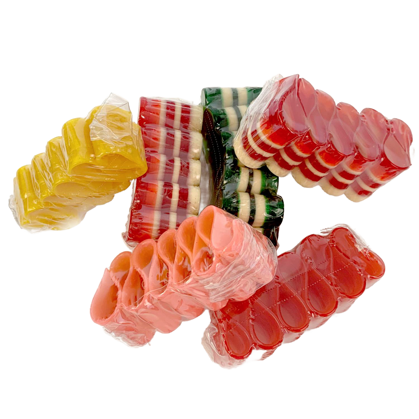 Variety of handcrafted, colorful handspun ribbon candy in assorted flavors including peppermint and fruit, individually wrapped and perfect for Kitchen & Food, Snacks and Sweets, and USA Made collections.