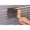 Handcrafted cleaning brush with four goat hair bristled cylinders and an oiled beechwood handle, designed for efficient dust removal from window blinds; featured in Home & Decor and Household Cleaning collections.