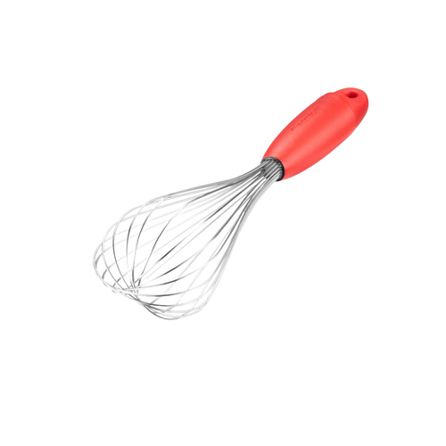 Stainless steel multi-use whisk with a red ergonomic handle, featuring 10 hygienically sealed wires for versatile kitchen tasks, ideal for Kitchen & Food, Kitchen Gadgets, Cooking and Baking Helpers, Best Sellers, Promo Eligible collections.