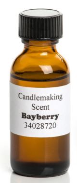 Amber glass bottle with black cap containing Bayberry candle scent, designed for enhancing handmade candles, featured in Lamps & Lighting, Candles and Candlemaking, Best Sellers, and Candlemaking Supplies collections.