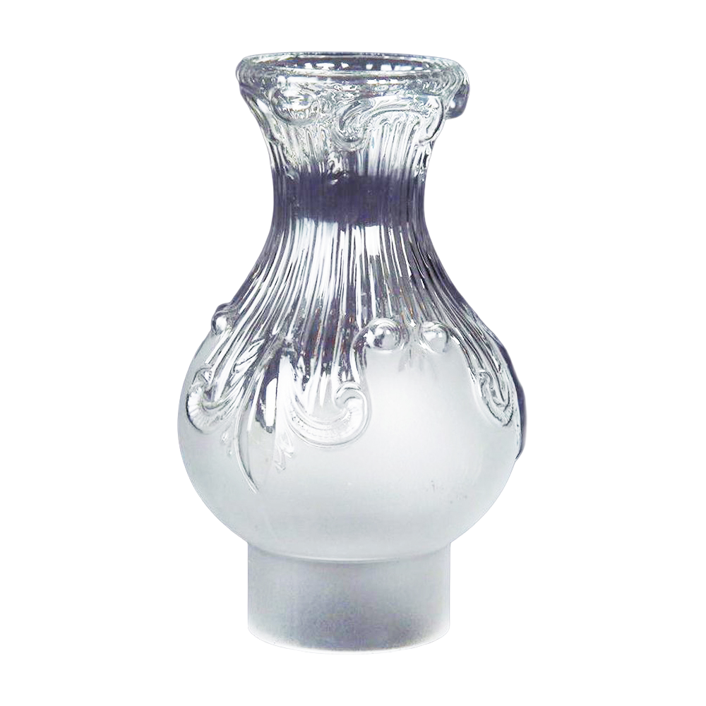 Elegant handcrafted glass chimney with embossed feather pattern, designed to fit #2 and #3 burners, perfect for Lamps & Lighting, Parts and Accessories, and Chimneys and Globes collections.
