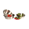 Three round stainless steel dishpans with flat bases, some holding fresh vegetables, showcased for versatile use in Home & Decor, Household Cleaning, and Best Sellers collections.