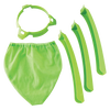Green plastic jelly strainer components including a circular frame, elastic fabric bag, and three curved clips, designed for kitchen and food preservation use with easy assembly and compact storage.