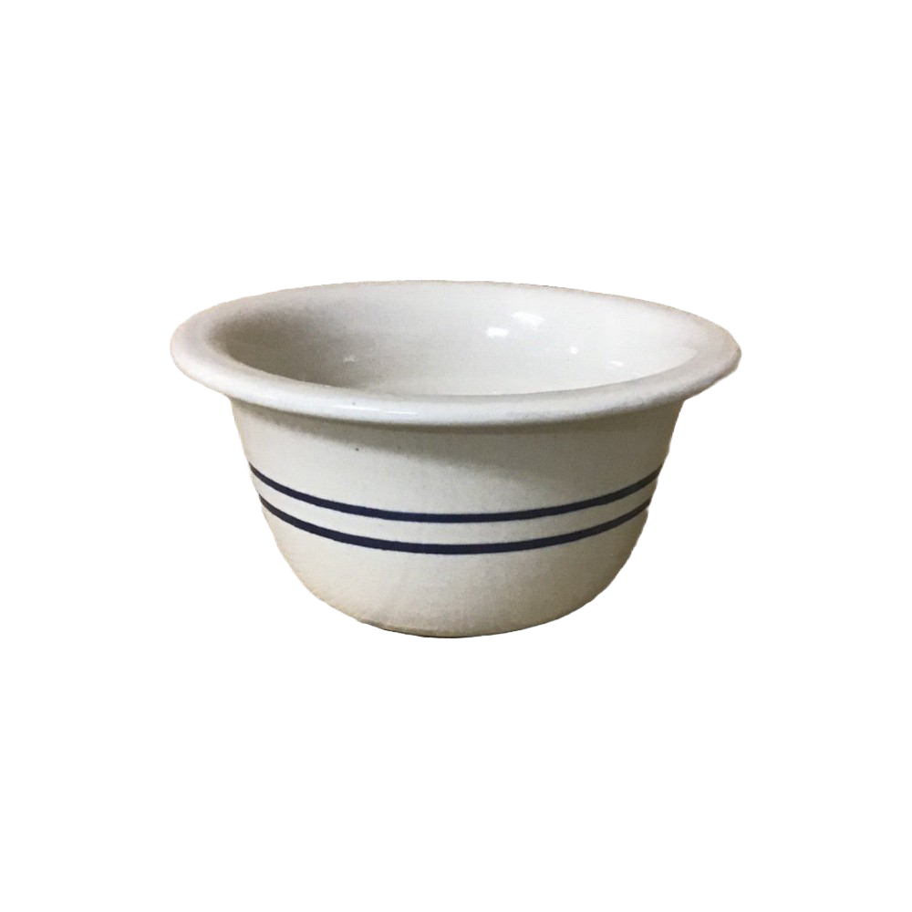 Hand-thrown stoneware cereal bowl with two blue stripes on natural stoneware, featuring a pronounced edge, handcrafted in USA, part of Kitchen & Food, Dinnerware, Storage and Serving, and Best Sellers collections.
