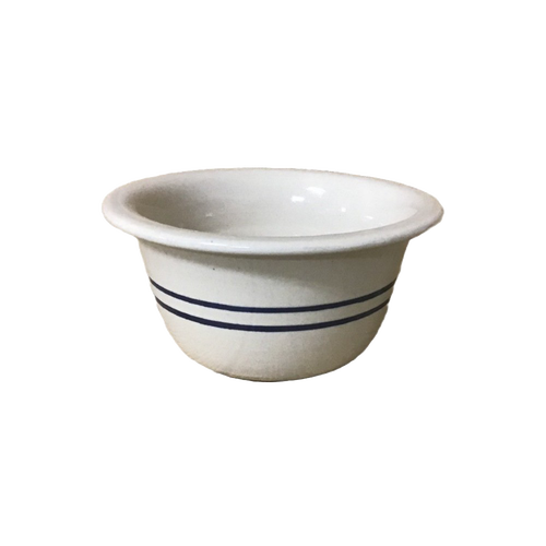 Hand-thrown stoneware cereal bowl with two blue stripes on natural stoneware, featuring a pronounced edge, handcrafted in USA, part of Kitchen & Food, Dinnerware, Storage and Serving, and Best Sellers collections.