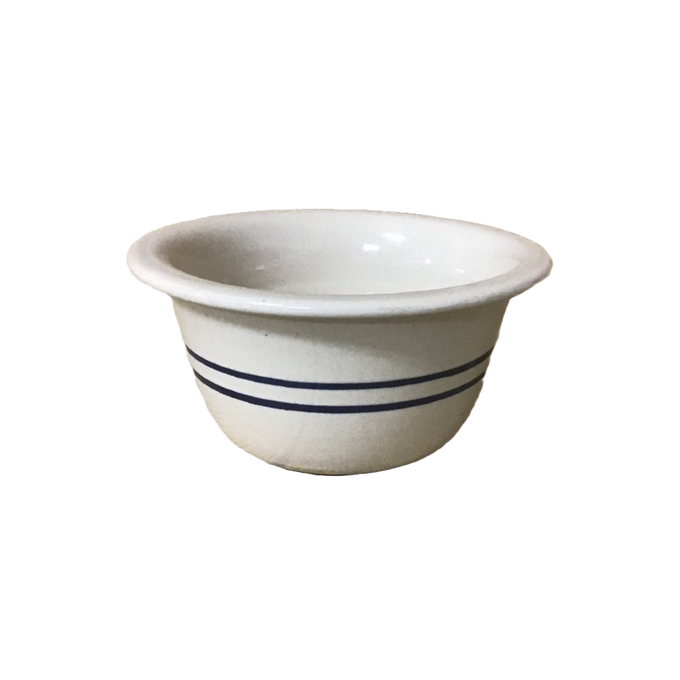 Hand-thrown stoneware cereal bowl with two blue stripes on natural stoneware, featuring a pronounced edge, handcrafted in USA, part of Kitchen & Food, Dinnerware, Storage and Serving, and Best Sellers collections.
