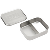 Open stainless steel snack container with two compartments for separating food, featuring a simple design suitable for Kitchen & Food, Storage and Serving, Best Sellers, and Promo Eligible collections.